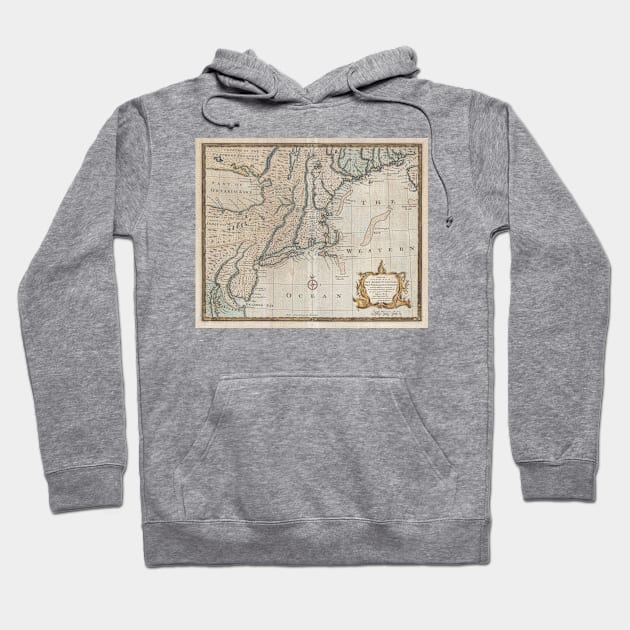 Vintage Map of The New England Coast (1747) Hoodie by Bravuramedia